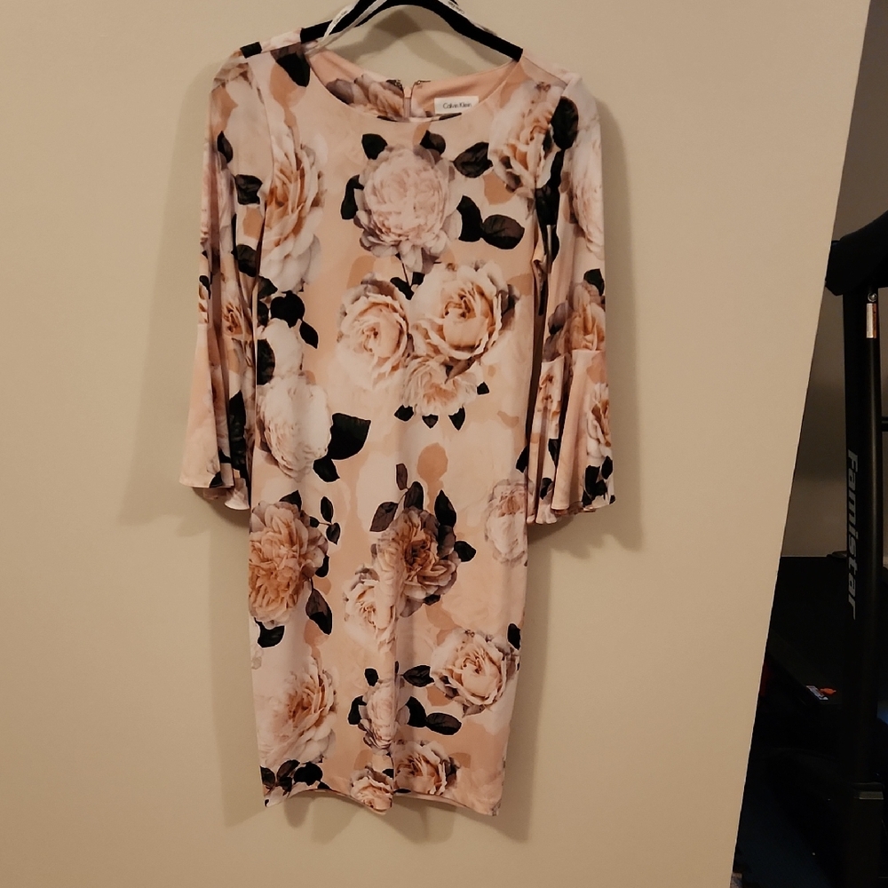 Calvin Klein Pink Floral Long Sleeve Dress